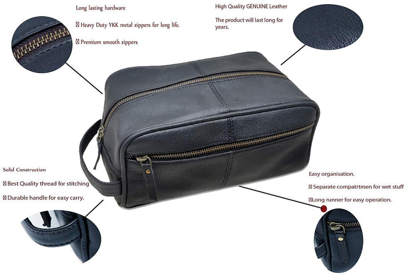 [Australia] - Men's Genuine Leather Toiletry Bag Waterproof Dopp Kit Shaving Bags And Grooming For Travel Groomsmen Gift Men Women Hanging Zippered Makeup Bathroom Cosmetic Pouch Case Make Up kit 