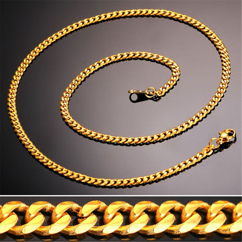 [Australia] - U7 Miami Cuban Chain in Stainless Black Gold Color|Flat Link Necklace NK Cuban Chains for Men and Women,Width 3-12mm,Length 14 Inch-30 Inch.Gift Packed A.18k gold(3mm) 18.0 Inches 