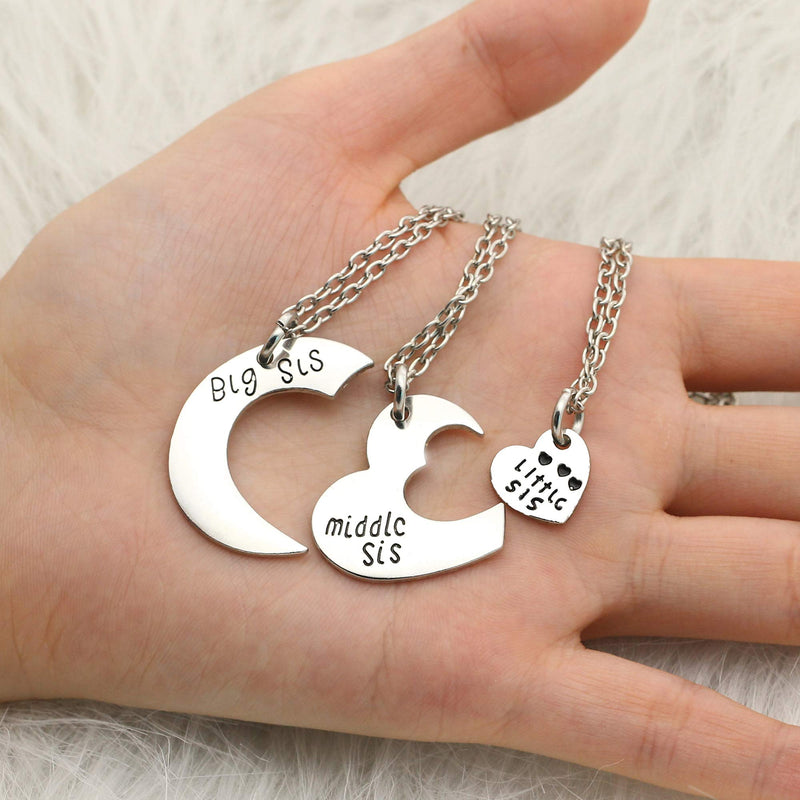 [Australia] - AGR8T 3pcs Pendant Necklace Set Big Middle Little Sister Charm Broken Heart Gifts for Sister Best Friend 