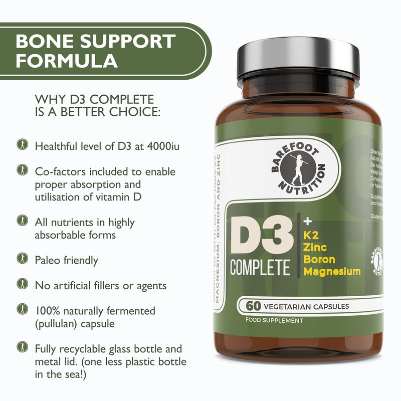 [Australia] - Barefoot Nutrition - Vitamin D3 Complete 4000 IU, With Vitamin K2 MK-7, Magnesium, Boron & Zinc Supplement, High Strength Formula for Bone and Normal Health Function, 60 Capsules 