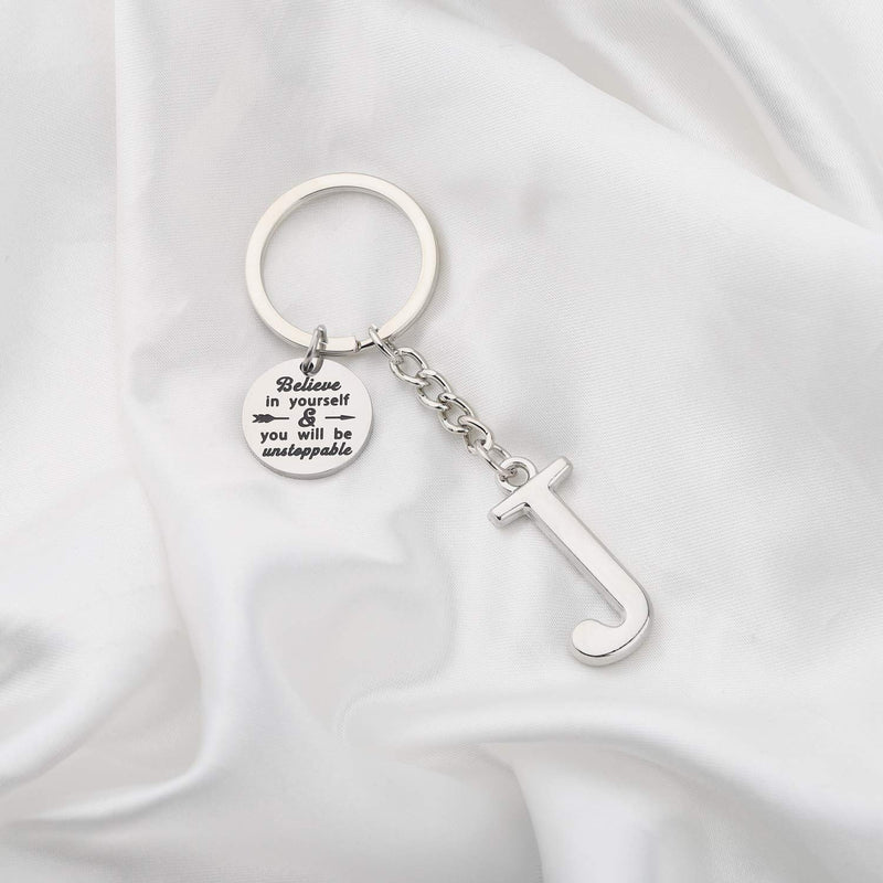 [Australia] - FUSTMW Initial Keychain Alphabet Initial Letter Key Ring Pendant Inspiration Gifts Believe in Yourself and You Will Unstoppable Initial J 