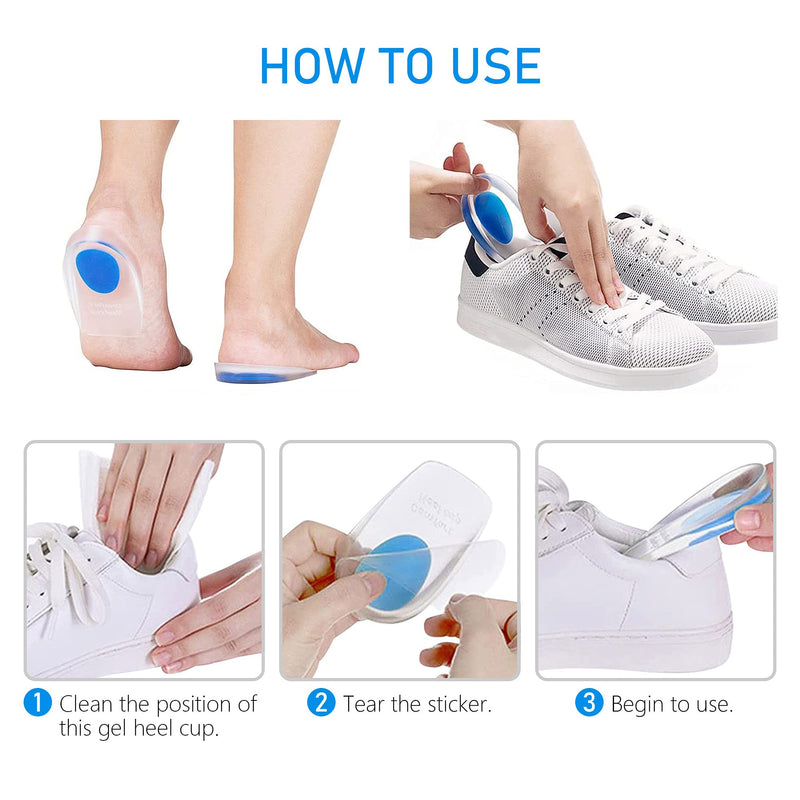 [Australia] - Dr.Pedi Heel Cups for Heel Pain Silicone Heel Cushion Inserts for Women Insole Shoe Inserts for Plantar Fasciitis Relief Blue-white*3 