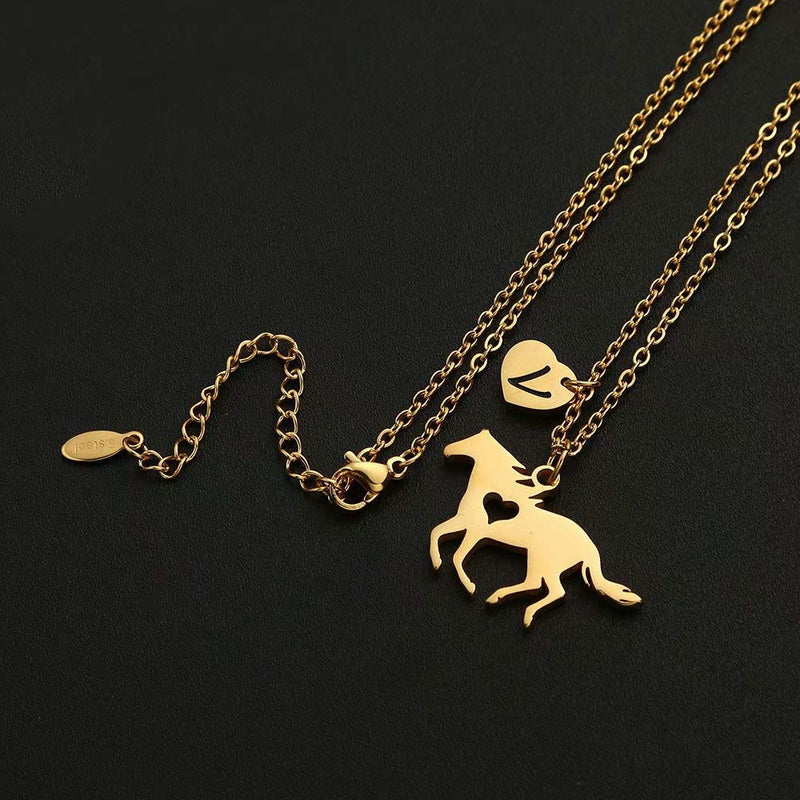 [Australia] - Girls Horse Necklace, Dainty Horse Jewelry for Girls Initial Necklace, Stainless Steel Kids Heart Initial Necklace Horse Girl Horse Pendant Letter Necklace Horse Gifts for Teen Girls Horse Lovers A-Gold 