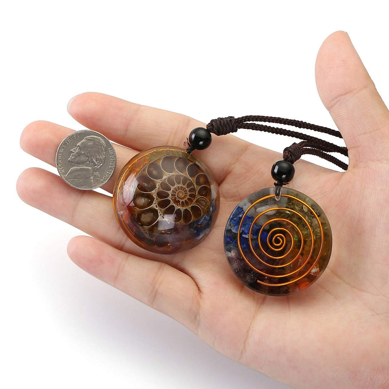 [Australia] - JSDDE 7 Chakra Pendant Necklace Ammonite Fossil Healing Crystal Stone Spiral Necklace 7 Chakra Crystal 
