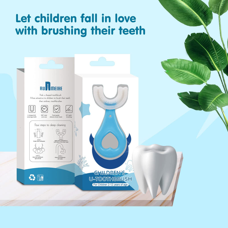 [Australia] - 2pcs Kids U Shaped Toothbrush, Food Grade Soft Silicone Toothbrush Head Tooth Cleaning, 360° Oral Teeth Care Kids Toothbrushes, Whole Mouth Baby Toothbrush, 2-12 Years Old (Blue) Blue 