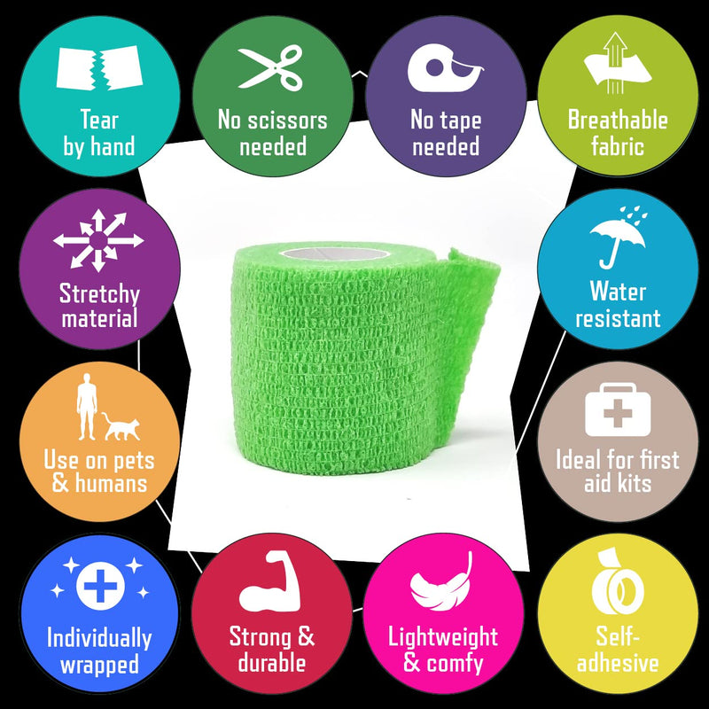 [Australia] - Inksafe Assorted Colours Self Adherent Cohesive Bandages 5cm x 4.5m Box of 12 - Uses Include Tattoo Grip Wrap, Vet Wrap, Tape for Wrist and Ankle Sprains 