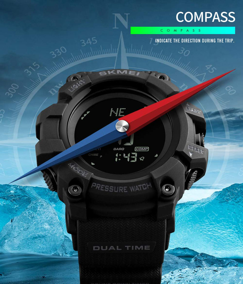 [Australia] - Mens Outdoor Sports Army Watches Pedometer Calories Digital Watch Altimeter Barometer Compass Thermometer Weather Men Watch Blue 