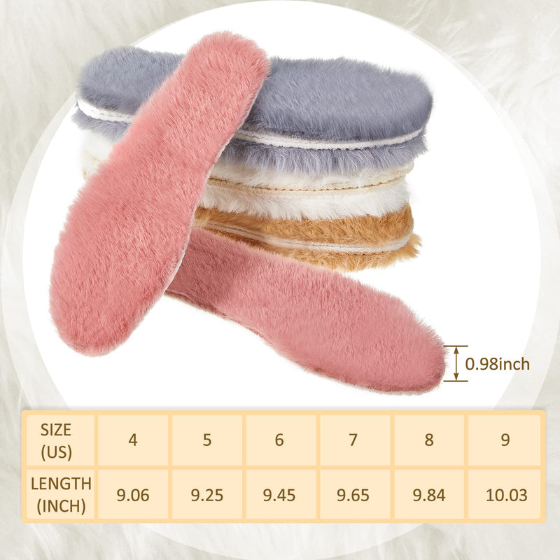 [Australia] - 4 Pairs Sheepskin Insoles for Women Warm Think Fuzzy Wool Shoe Insoles for Cold Weather Soft Inserts for Home Shoes Boots Slippers (Women 8 Medium US) Women 8 Medium US 