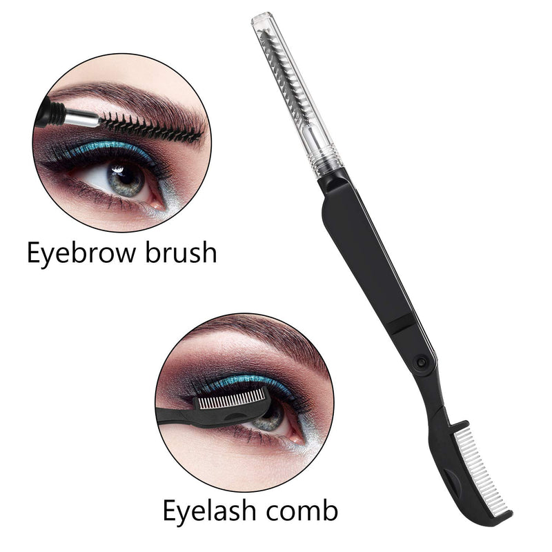 [Australia] - 4 Pieces Eyelash Combs Eyebrow Combs Foldable Stainless Steel Teeth Brow Brushes Mascara Brushes Eyebrow Spoolie Grooming Brushes Makeup Tool, Black 
