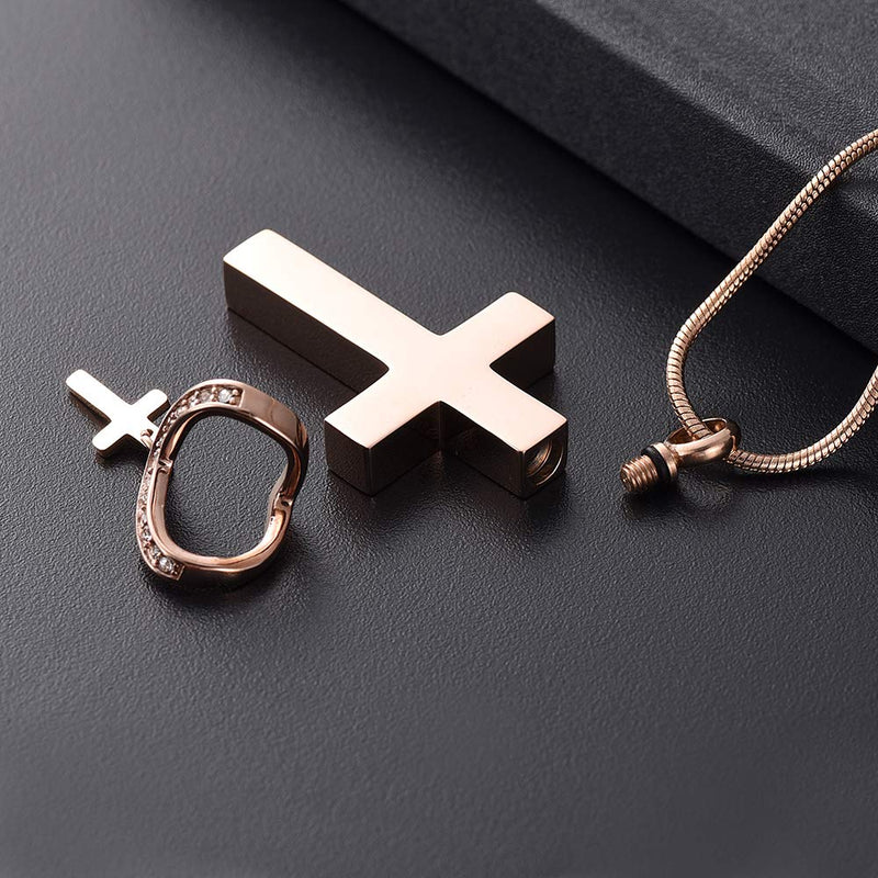 [Australia] - Stainless Steel Cross Memorial Cremation Ashes Urn Pendant Necklace Keepsake Jewelry Urn RoseGold 