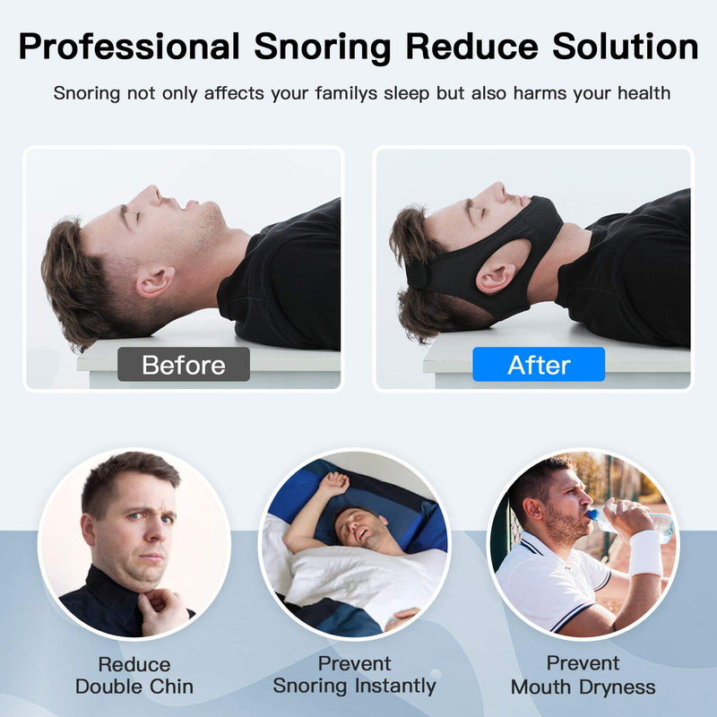 [Australia] - Anti Snore Chin Strap [Upgraded 2022], Vosaro Snoring Solution Effective Anti Snore Device, Adjustable and Breathable Stop Snoring Head Band for Men Women, Black 