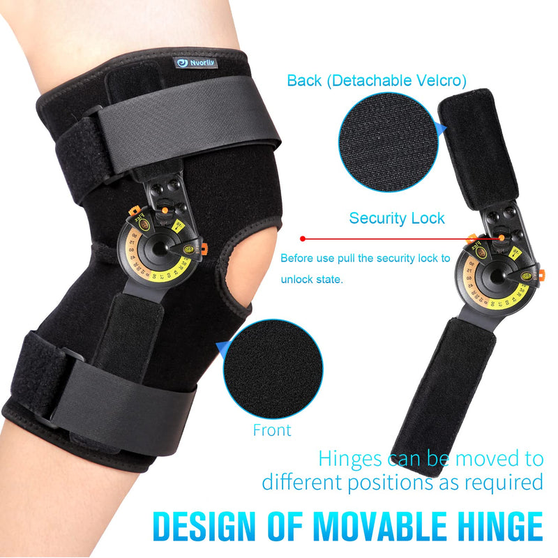[Australia] - Nvorliy Hinged ROM Knee Brace Adjustable Knee Immobilizer Support for Arthritis, ACL, PCL, Meniscus Tear, Osteoarthritis, Post OP Recovery - Leg Stabilizer for Men & Women Regular 