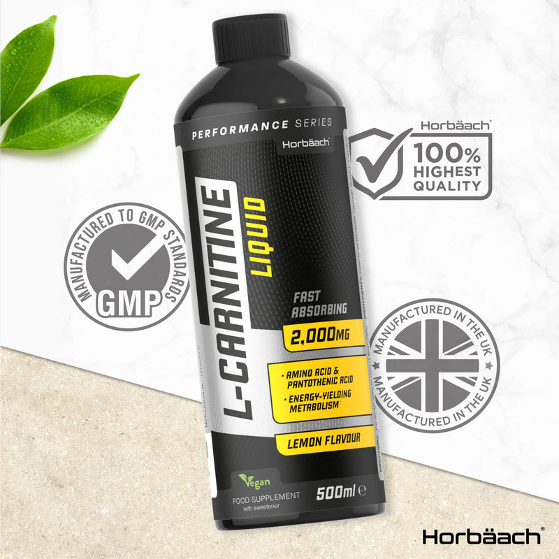 [Australia] - L-Carnitine Liquid 2000mg | 500ml | Vegan | Rapid Absorption Carnitine | Lemon Flavour | Workout Supplement | No Artificial Preservatives | by Horbaach 