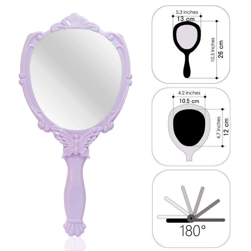 [Australia] - Embossed Butterfly Handheld Mirror with Folding Handle, Princess Style Girls Mirror with Handle, Purple 