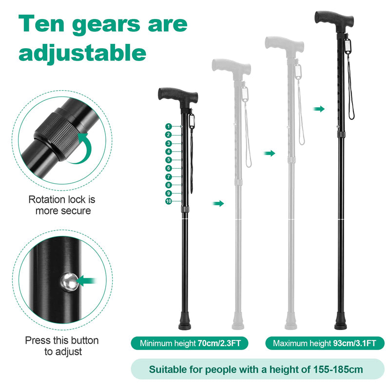 [Australia] - Height Adjustable Walking Stick , Ten Sizes Adjustable Canes , Folding Walking Sticks for Women and Men, Suitable for People with Unstable Walking Black 