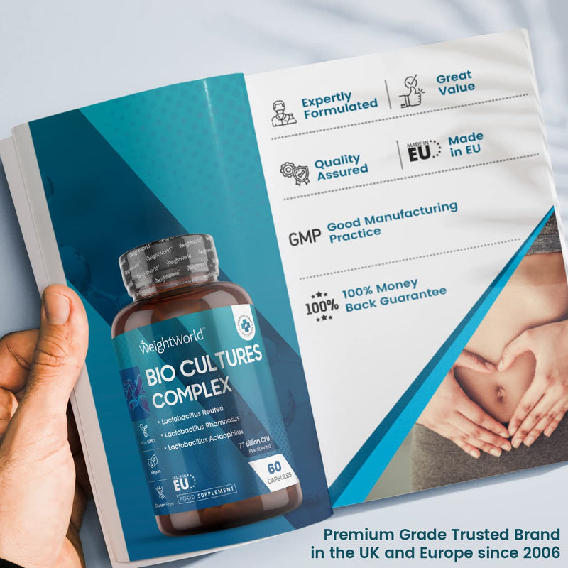 [Australia] - Bio Cultures Complex 77 Billion CFU - 20 Live Bacterial Cultures with Prebiotics - 60 Vegan Capsules - Gut Health & Digestive Enzyme Supplement With Lactobacillus Acidophilus, Reuteri, Bifidobacterium 