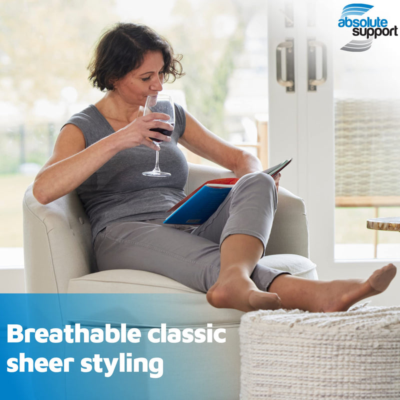 [Australia] - Knee High Compression Stockings Women 8-15mmHg for Flight Airplane Travel - Sheer Compression Support Stockings 8-15 mmHg for Women Circulation - Made in USA by Absolute Support - Beige, Large 