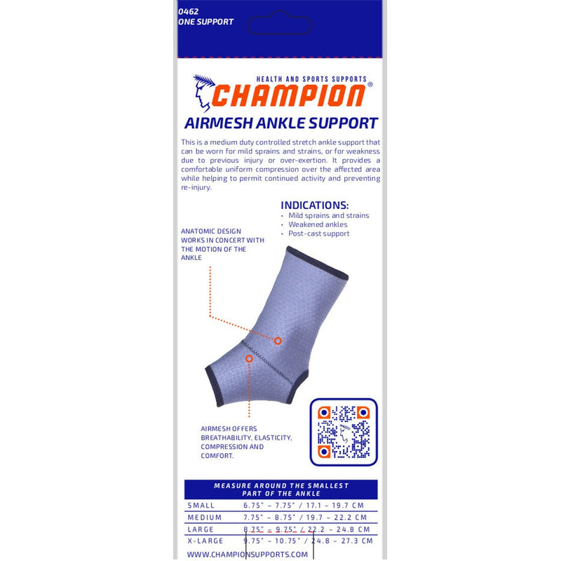 [Australia] - Champion Ankle Brace, Open Heel, Lightweight Support, Airmesh Fabric, Grey, Medium 