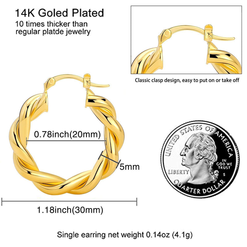 [Australia] - Senteria 18K Gold Plated Twisted Hoop Earrings for Women Hollow Hoop Earirngs Lightweight Tube Chunky Hoop Earrings(30/40/50mm) 30mm 