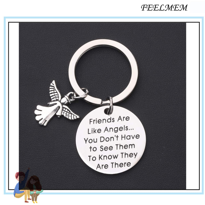 [Australia] - FEELMEM Friendship Keychain Friends are Like Angels You Don't Have to See Them to Know They are There Friend Jewelry Gift for BFF Sister silver 