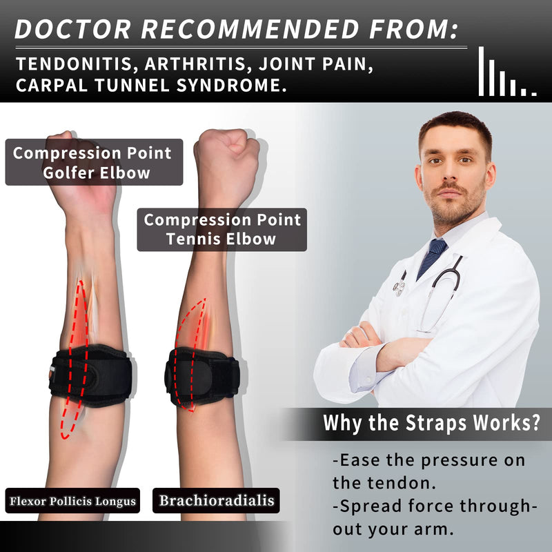 [Australia] - Tennis Elbow Brace 2 Pack, Adjustable Forearm Straps Support Band, with Compression Pad for Women and Men Tennis & Golfer's Elbow Tendonitis Bursitis Pain Relief, Fits 7-16 Inches One Size 