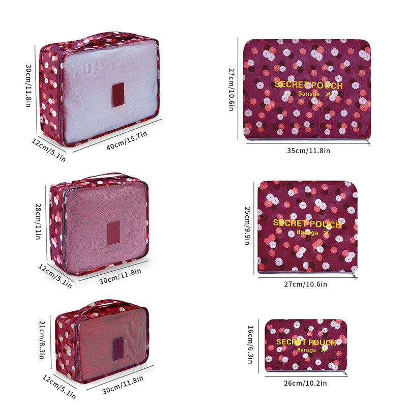 [Australia] - Packing Cubes Travel Organizers Luggage Compression Pouches-6 Sets Travel Accessories(Wine Flower) Wine Flower 