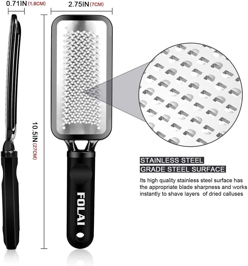 [Australia] - FOLAI Foot File Foot Pedicure Tool, Stainless Steel Foot File, Dead Skin Remover Foot Care Pedicure Tool for Cracked Feet, Make Foot Beauty and Extra Smooth(Black) Black 