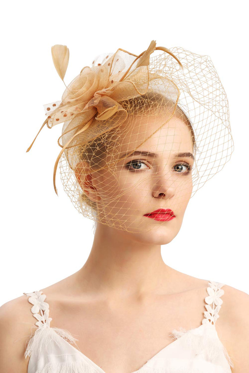 [Australia] - Fascinators Hats 20s 50s Hat Pillbox Hat Cocktail Tea Party Headwear with Veil for Girls and Women D-gold 