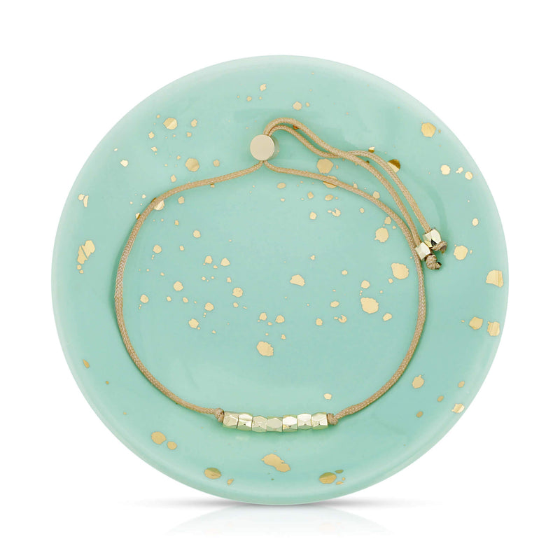 [Australia] - Lucky Feather 14k Gold Bead Bracelet and Jewelry Dish Set - Cute Inspirational Birthday and Friendship Gifts for Women and Teen Girls Splash 