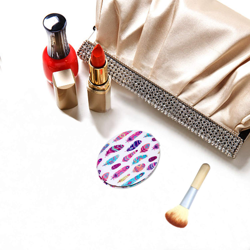 [Australia] - Shatterproof Compact Mirror for Women and Girls, Unique Travel Makeup Mirrors, Portable Double-Sided Oval Mirror with Distortion Free, Feather Pattern 
