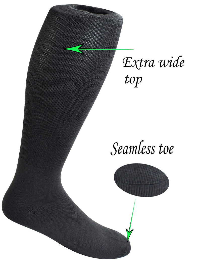 [Australia] - Yomandamor Mens 4 Pairs Over the Calf Super Soft Diabetic/Dress Socks with Seamless Toe 10-13 4 Pairs Black 