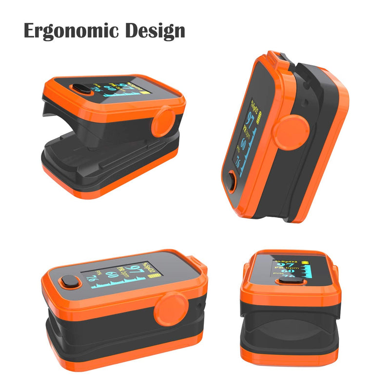 [Australia] - Pulse oximeter fingertip with Plethysmograph and Perfusion Index, Portable Blood Oxygen Saturation Monitor for Heart Rate and SpO2 Level, O2 Monitor Finger for Oxygen,Pulse Ox,Oximetro,(Red-Orange) 