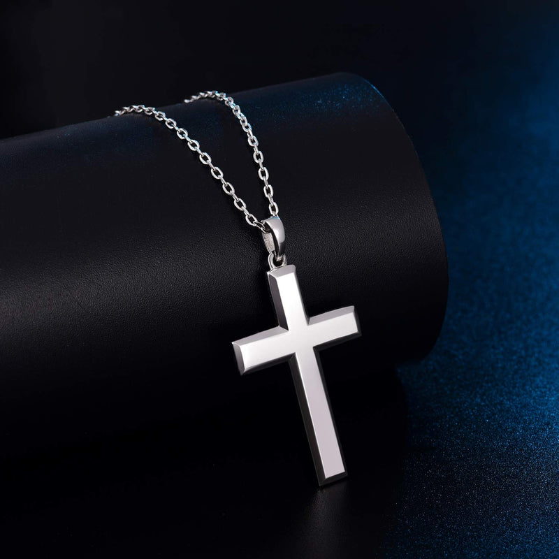 [Australia] - MONBO Cool Cross Pendant Necklace Classic High Polish Sterling Silver Shiny Cross Pendant Long Necklace for Men/Women B#40mm*22.5mm(1.57*0.89in),22inch 