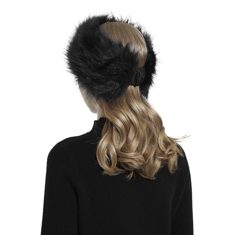 [Australia] - Sanlykate Faux Fur Headband with Elastic, Winter Furry Ear Warmer Earmuffs for Women Black 