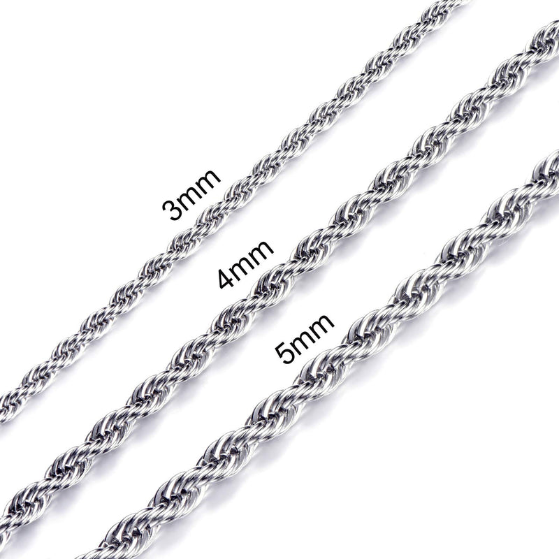 [Australia] - FEEL STYLE Men Necklace Stainless Steel Chain Silver Plated Chains 3-5mm Twist Rope Box Necklace 14-30 Inch Necklaces for Mens Women Boy Teen Jewelry Gift 14 inch 3mm rope chain 