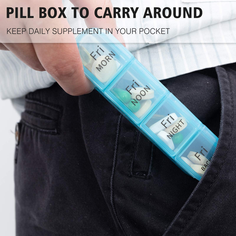 [Australia] - Betife Pill Box 4 Times a Day, Weekly Pill Box Organisers, Pill Organiser 7 Day 4 Times, Pill Dispenser 7 Day 4 Compartments, Tablet Box with 28 Copartments for Medication, Vitamins and Supplements 