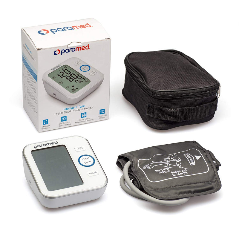 [Australia] - Paramed Blood Pressure Monitor - Bp Machine - Automatic Upper Arm Blood Pressure Cuff 8.7 - 15.7 inches - Large LCD Display, 120 Sets Memory - Device Bag & Batteries Included 
