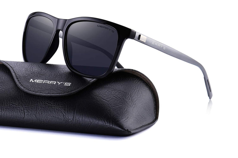 [Australia] - MERRY'S Unisex Polarized Aluminum Sunglasses Vintage Sun Glasses For Men/Women S8286 0c01 Black Frame/Black Lens/Grey Temples 56 Millimeters 
