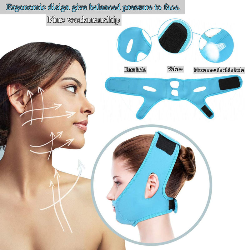 [Australia] - Reusable Shaping Facial Contouring Lifting Belt Face Slimming Strap, Double Chin Reducer, Anti-Aging and Anti-Wrinkle Tightening Firming V Line Face Chin Lift Up Band (Blue) Blue 