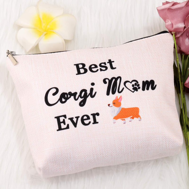 [Australia] - PXTIDY Corgi Mom Makeup Bag Corgi Makeup Bag Best Corgi Mom Ever Mom's Birthday Present Mother's Day Gift Mom Gift Mother Bag Corgi Dog Lover(beige) beige 