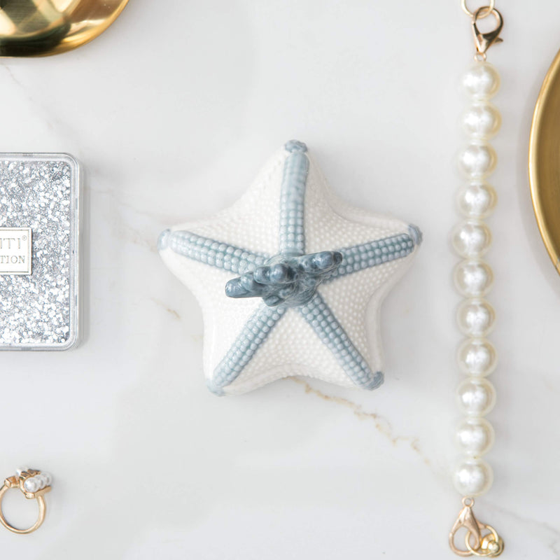 [Australia] - Starfish Ceramic Jewelry Case Trinket Ring Holder Jewelry Box with Removable Lid Wedding Anniversary, Birthday, Bridal Gift, for Bathroom, Dresser, Night Stand (Ocean Wind Style, Starfish) 