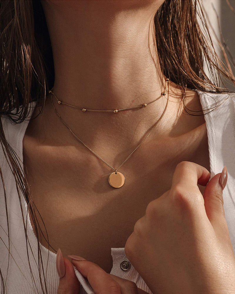 [Australia] - LEGITTA Disc Pendant Necklace Layered Titanium Steel Chain Choker in Rose Gold for Women Girls 