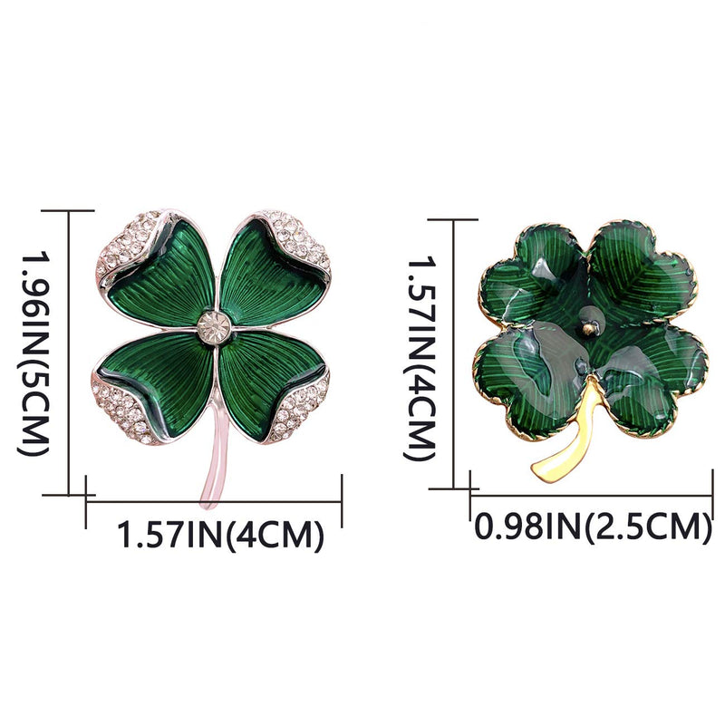 [Australia] - XGALBLA St. Patrick's Day Good Luck Charm Green Four Leaf Shamrock Clover Pin Brooch for Women Girls Green 2 Pcs 