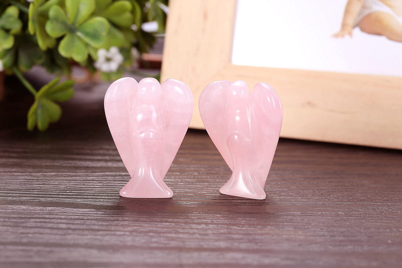 [Australia] - CrystalTears 2pc Caved Guardian Angel Natural Rose Quartz/Opalite Reiki Healing Statue Fengshui Figurine 1.5" 