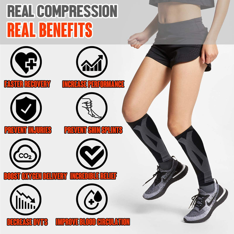 [Australia] - BLITZU 3 Pairs Calf Compression Sleeves for Women and Men Size S-M, One Orange, One Black, One White Calf Sleeve, Leg Compression Sleeve for Calf Pain and Shin Splints. Footless Compression Socks. 
