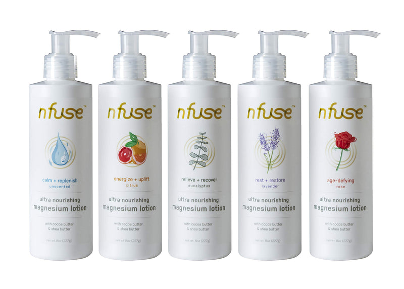 [Australia] - nfuse Magnesium Body Lotion - Mg++ Delivery Technology - Pure Magnesium Chloride U.S.P. - Aromatherapeutic Essential Oils - Eucalyptus: Relieve + Recover - Muscle & Pain Relief - 8 oz 