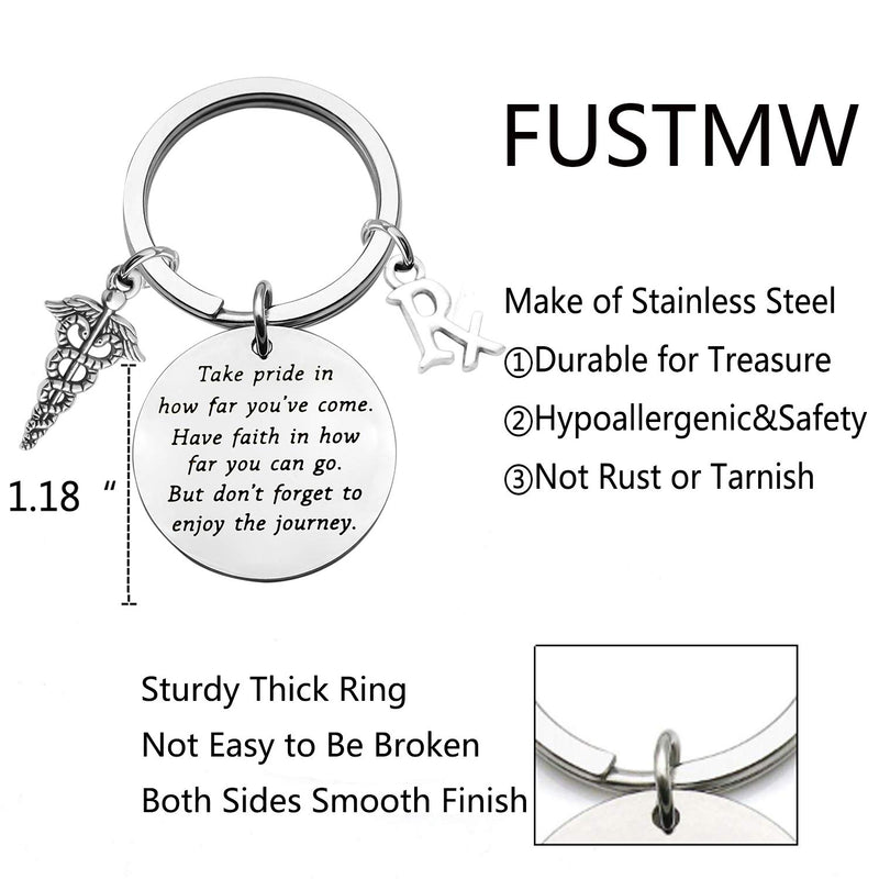 [Australia] - FUSTMW Pharmacist Keychain Rx Pharmacist Graduation Gifts RX Pharmacy Symbol Keychain Inspiration Gift for Pharmacist Jewelry Take Pride in How Far You Have Come RX keychain 