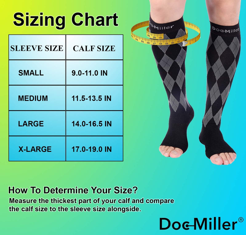[Australia] - Doc Miller Open Toe Compression Socks Women 20-30mmHg, 1 Pair Toeless Socks for Women and Men - Argyle Design Small Black.gray Open Toe 