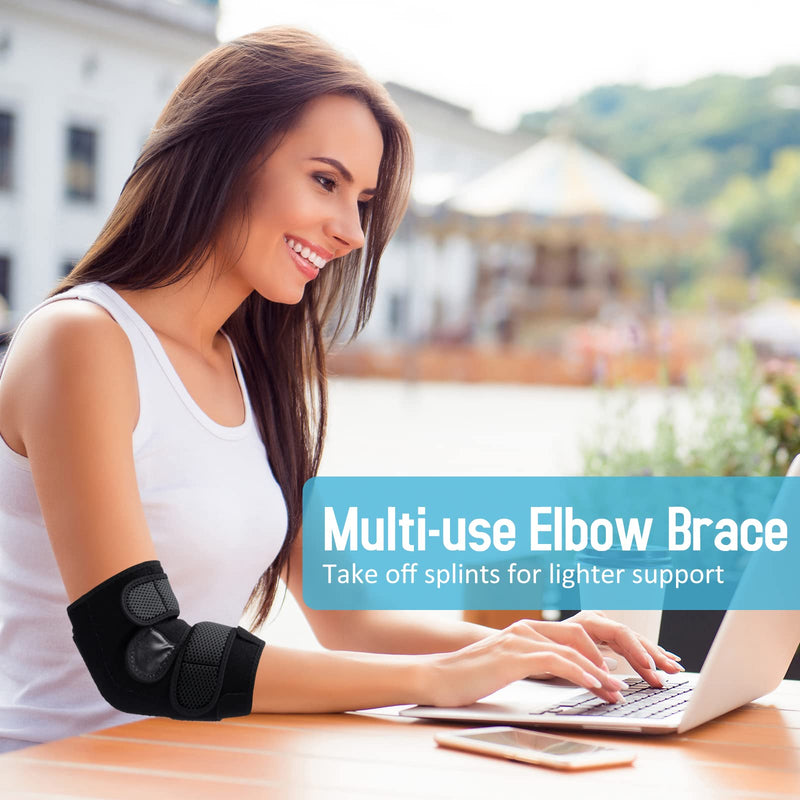 [Australia] - GINTRON Elbow Brace 2022,Comfortable Night Elbow Support for Sleep Elbow Splint, Adjustable Elbow Stabilizer with 2 Removable Metal Splints for Cubital Tunnel Syndrome,Tendonitis,Ulnar Nerve,Tennis Black 