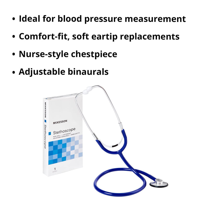 [Australia] - McKesson Stethoscope, Lightweight, Single Head, Diaphragm Only, Adjustable Binaurals, Royal Blue, 21 in, 1 Count 